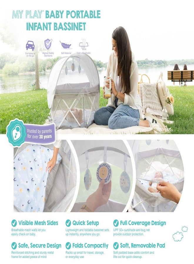 Regalo My Play Baby Portable Infant Bassinet, Indoor Outdoor UPF 50+ Canopy, Mesh Sides, 29x14 Inches, Foldable Travel Playard with Toys, Padded Base, Newborn to 15 Pounds - Image 2